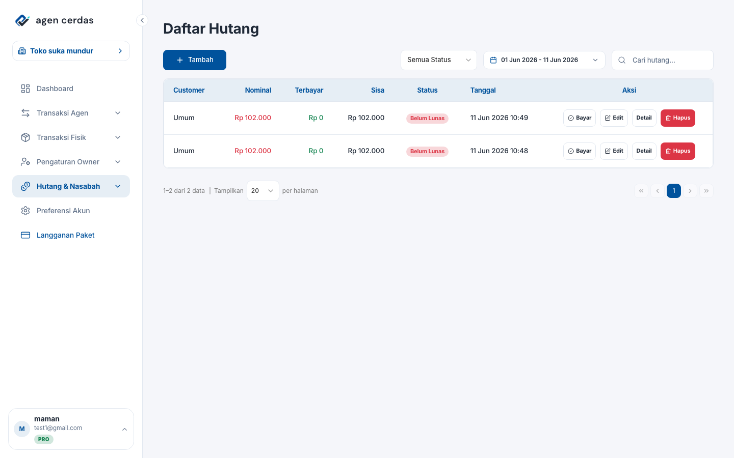 Halaman Hutang Nasabah